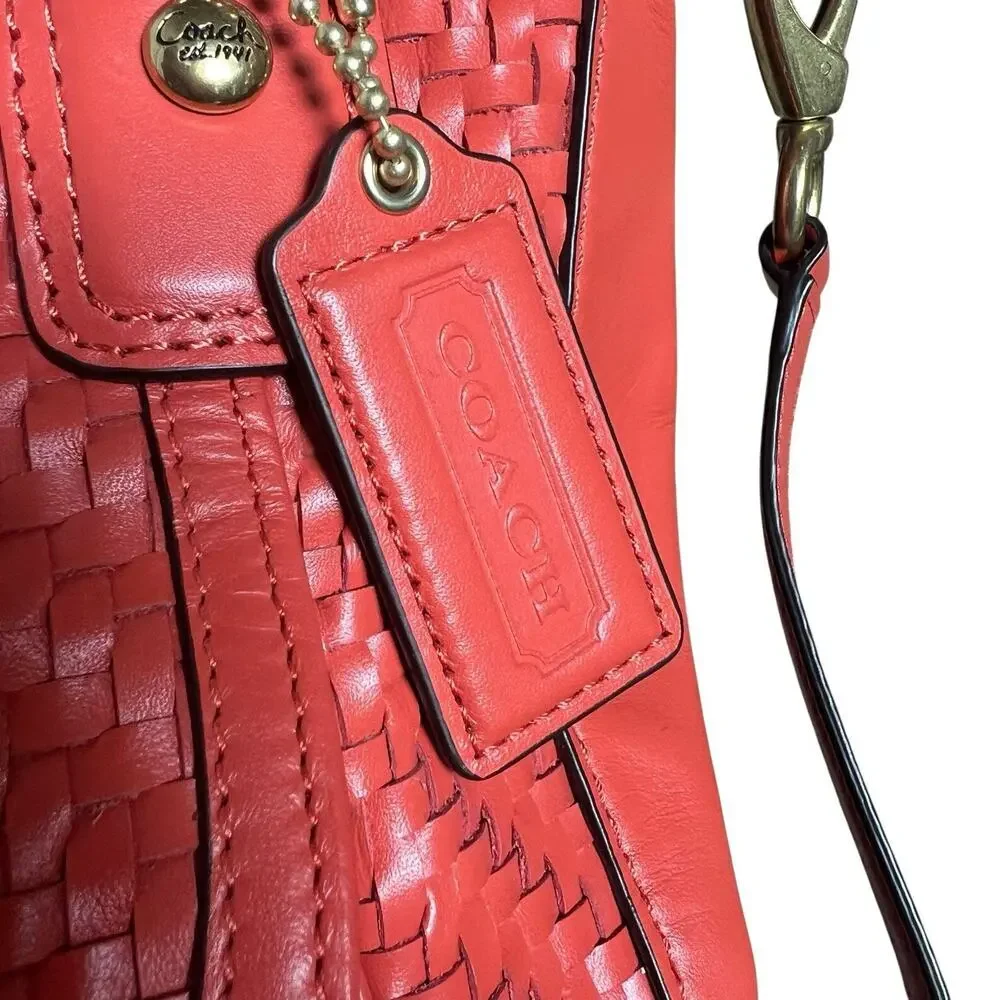 Coach Kristin Orange Woven Leather Double Handles Satchel Shoulder Bag